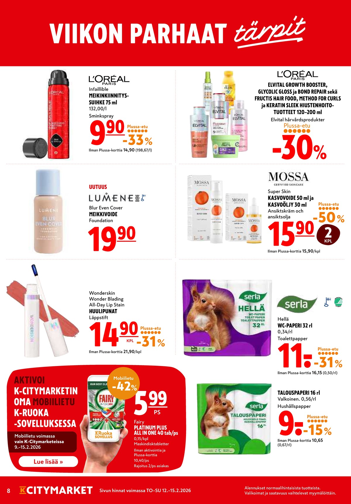 Katso ketjun K-Citymarket tarjouslehti viikolta 7 sivustolla Viikkotarjoukset.fi. Löydät monia hyviä tarjouksia erilaisista tuotteista, esimerkiksi %product1% tai muista tuotteista. Lue tarjouslehti täältä! Sivu 8