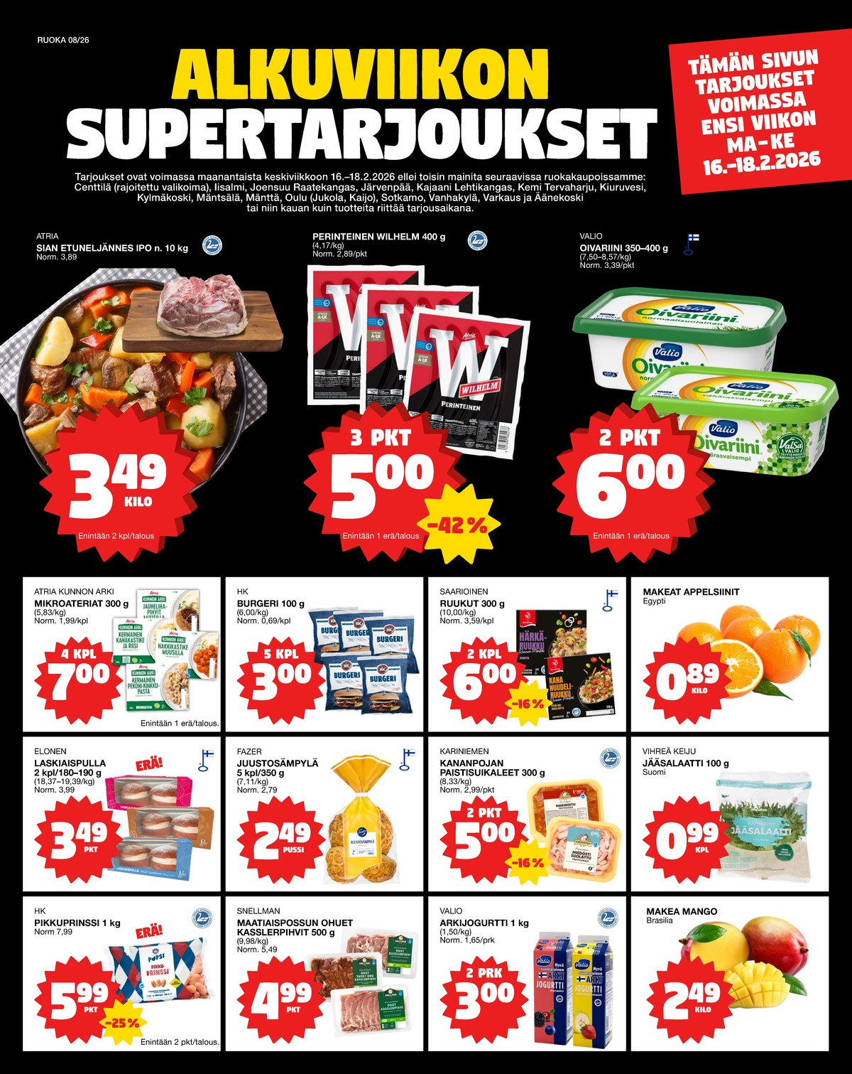 Katso ketjun Tokmanni tarjouslehti viikolta 8 sivustolla Viikkotarjoukset.fi. Löydät monia hyviä tarjouksia erilaisista tuotteista, esimerkiksi kanan paistisuikaleet kariniemen kotitila tai sianliha atria. Lue tarjouslehti täältä! Sivu 1