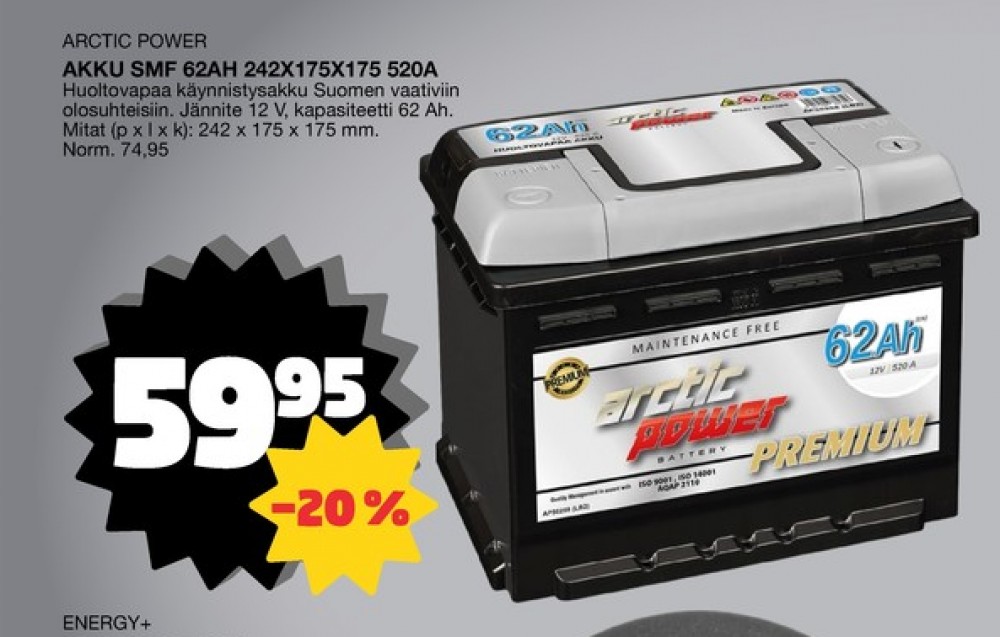 Tarjoukset ja hintavertailu haulla Arctic Power, , Akut 0.000 kpl 1 kappale €59.95
