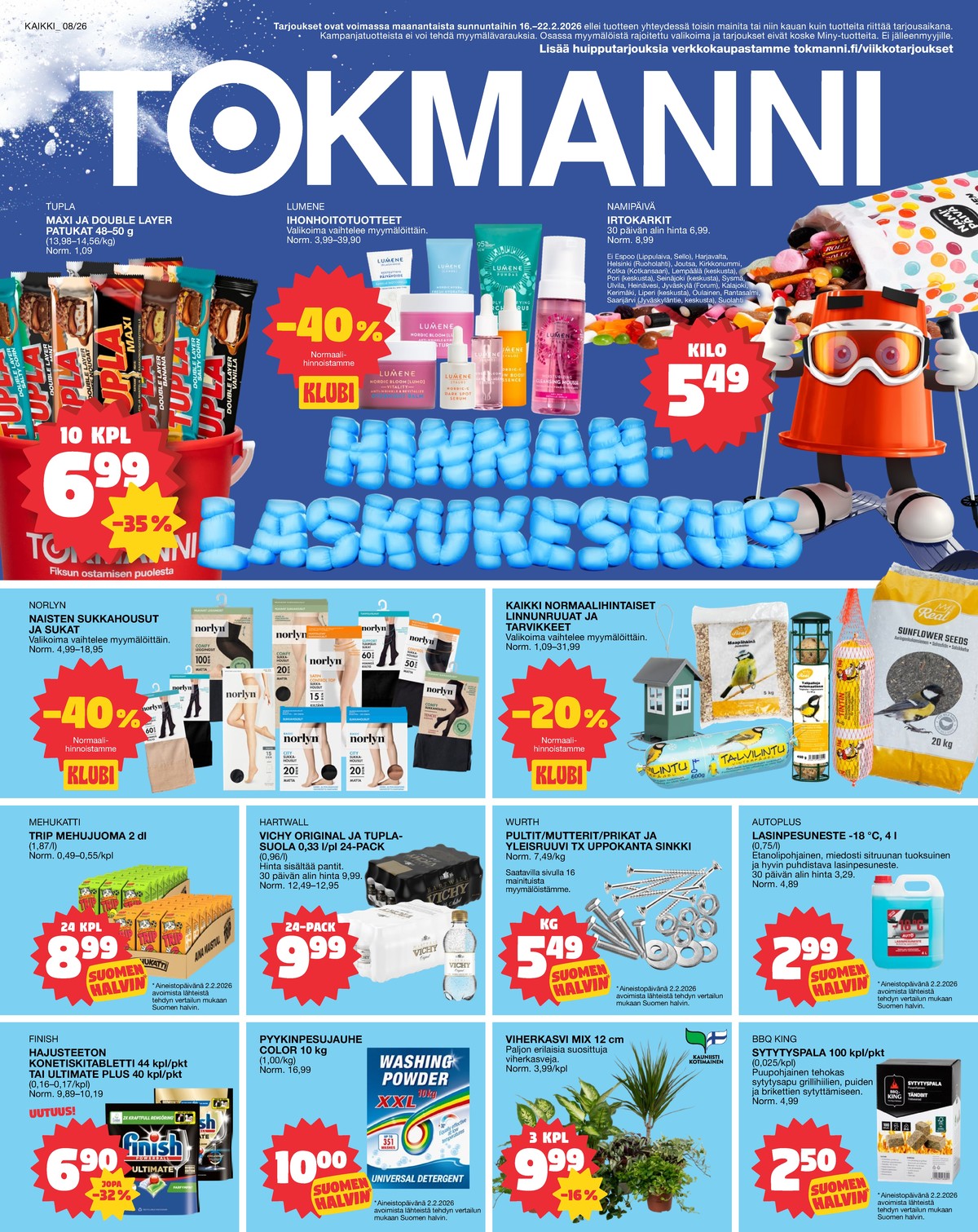 Katso ketjun Tokmanni tarjouslehti viikolta 8 sivustolla Viikkotarjoukset.fi. Löydät monia hyviä tarjouksia erilaisista tuotteista. Lue tarjouslehti täältä! Sivu 1