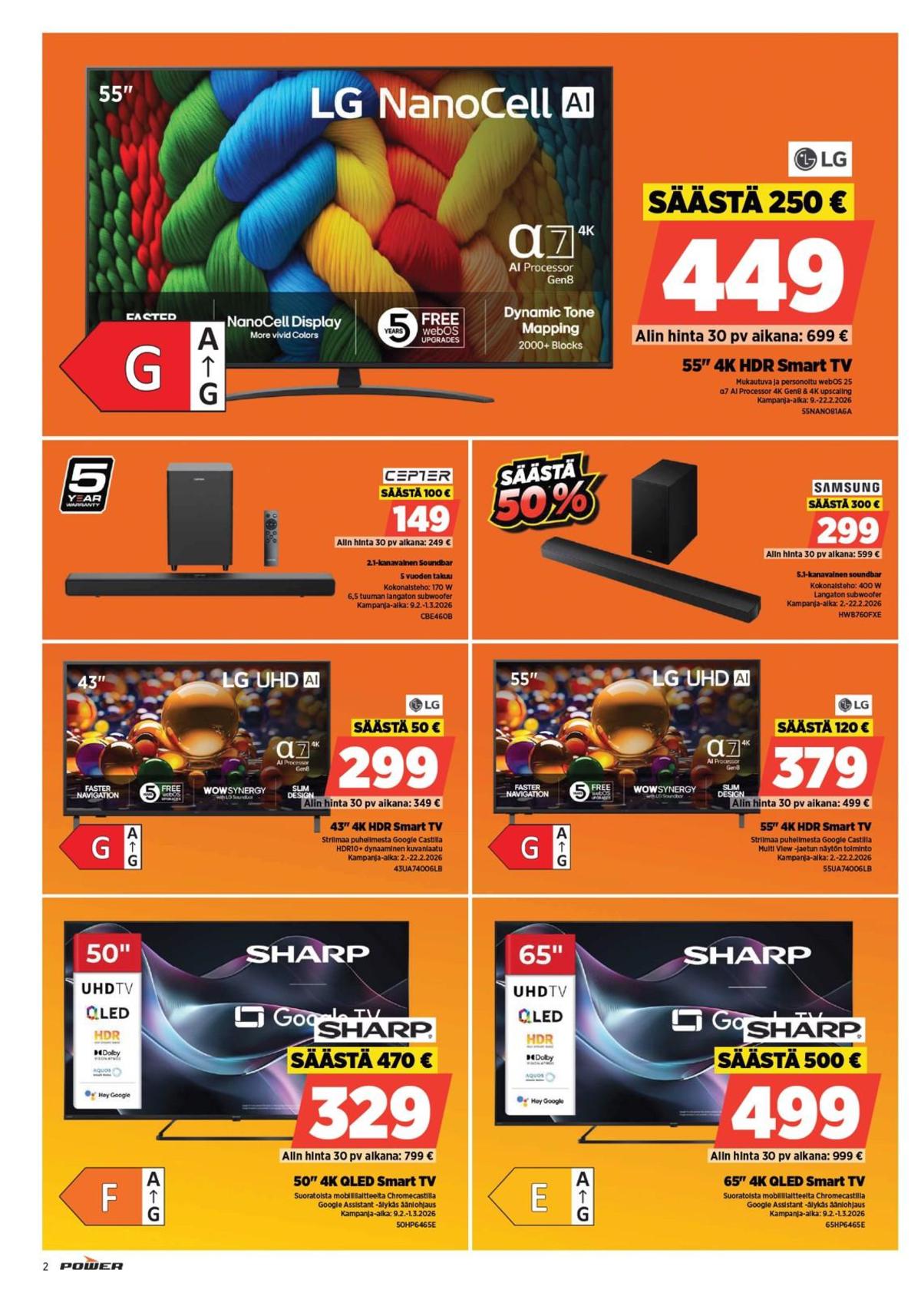 Katso ketjun Power tarjouslehti viikolta 8 sivustolla Viikkotarjoukset.fi. Löydät monia hyviä tarjouksia erilaisista tuotteista, esimerkiksi tv lg tai tv lg. Lue tarjouslehti täältä! Sivu 2