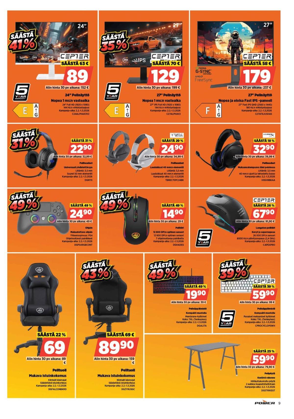 Katso ketjun Power tarjouslehti viikolta 8 sivustolla Viikkotarjoukset.fi. Löydät monia hyviä tarjouksia erilaisista tuotteista, esimerkiksi näppäimistö dacota tai pelituolit ei määritelty. Lue tarjouslehti täältä! Sivu 9