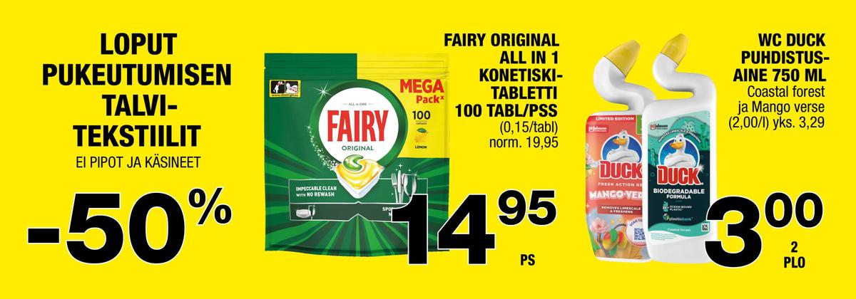 Katso ketjun Säästömarket tarjouslehti viikolta 8 sivustolla Viikkotarjoukset.fi. Löydät monia hyviä tarjouksia erilaisista tuotteista, esimerkiksi wc-puhdistajat wc-duck tai astianpesutabletit fairy. Lue tarjouslehti täältä! Sivu 2