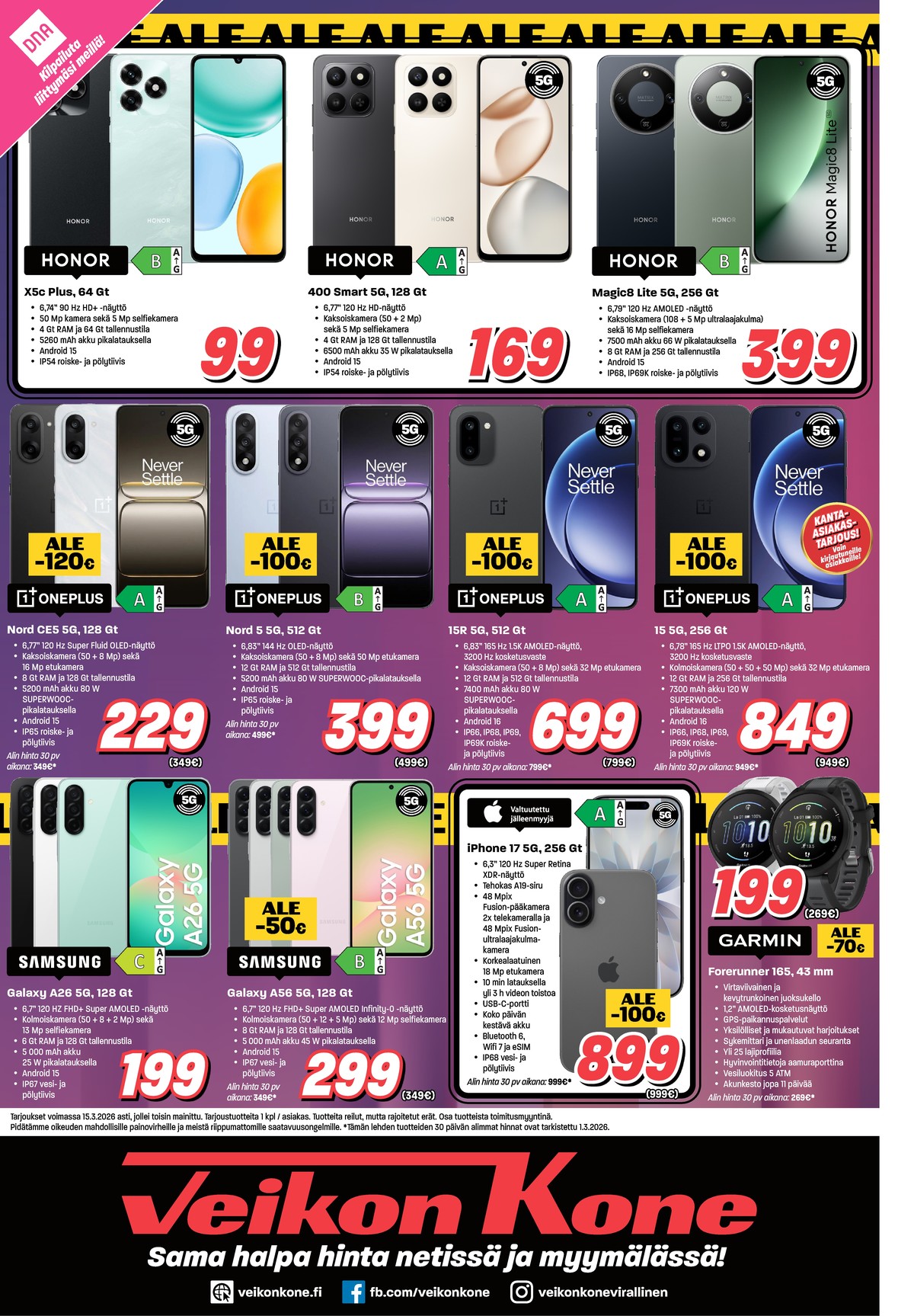 Katso ketjun Veikon Kone tarjouslehti viikolta 8 sivustolla Viikkotarjoukset.fi. Löydät monia hyviä tarjouksia erilaisista tuotteista, esimerkiksi smartphone honor x5c plus tai smartphone honor 400 smart. Lue tarjouslehti täältä! Sivu 8