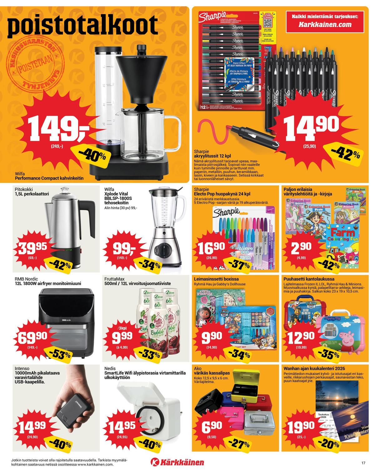 Katso ketjun Kärkkäinen tarjouslehti viikolta 9 sivustolla Viikkotarjoukset.fi. Löydät monia hyviä tarjouksia erilaisista tuotteista, esimerkiksi makuaineet ei määritelty tai perkolaattorit pitokokki catering. Lue tarjouslehti täältä! Sivu 17