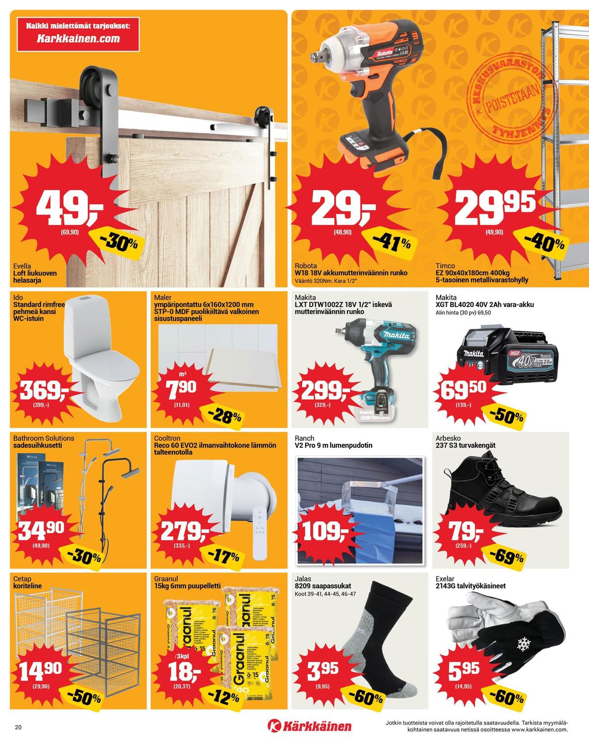 Katso ketjun Kärkkäinen tarjouslehti viikolta 9 sivustolla Viikkotarjoukset.fi. Löydät monia hyviä tarjouksia erilaisista tuotteista, esimerkiksi mutterinväänninkoneet makita tai lumenpudottimet ranch. Lue tarjouslehti täältä! Sivu 20