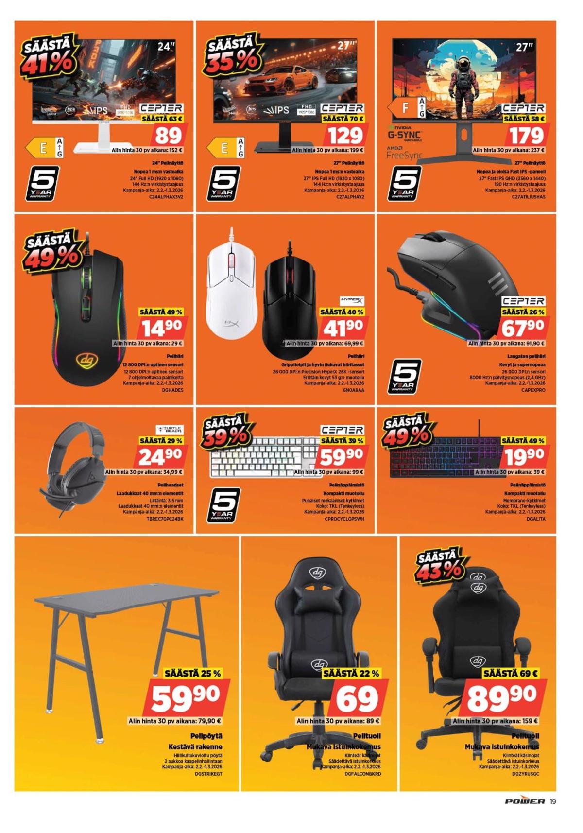 Katso ketjun Power tarjouslehti viikolta 9 sivustolla Viikkotarjoukset.fi. Löydät monia hyviä tarjouksia erilaisista tuotteista. Lue tarjouslehti täältä! Sivu 19