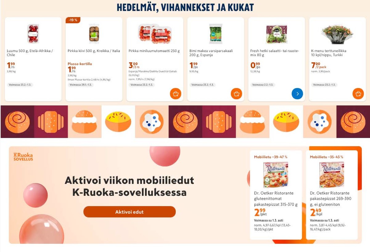 Katso ketjun K-Market tarjouslehti viikolta 9 sivustolla Viikkotarjoukset.fi. Löydät monia hyviä tarjouksia erilaisista tuotteista, esimerkiksi luumut ei määritelty tai kiivit pirkka. Lue tarjouslehti täältä! Sivu 2