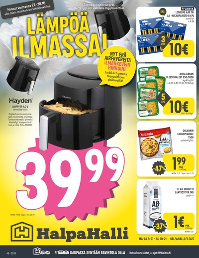 Halpa Halli tarjouslehti. Voimassa: 22/10/25 - 28/10/25
