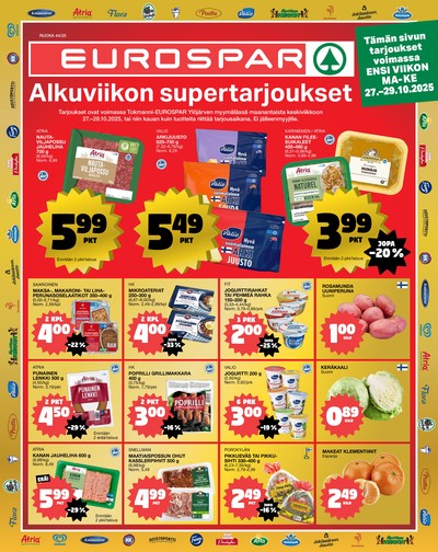 Tokmanni tarjouslehti. Voimassa: 27/10/25 - 29/10/25