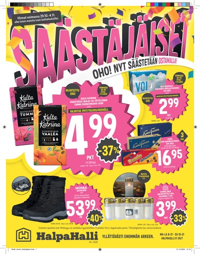 Halpa Halli tarjouslehti. Voimassa: 29/10/25 - 04/11/25