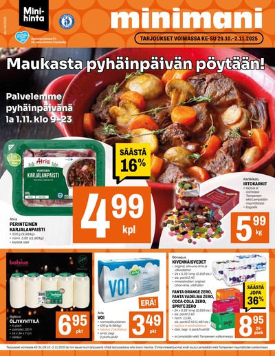 Minimani tarjouslehti. Voimassa: 29/10/25 - 02/11/25