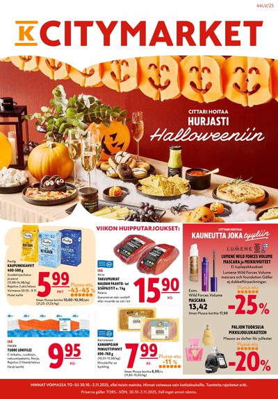 K-Citymarket tarjouslehti. Voimassa: 27/10/25 - 09/11/25