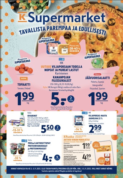 K-Supermarket tarjouslehti. Voimassa: 03/11/25 - 05/11/25