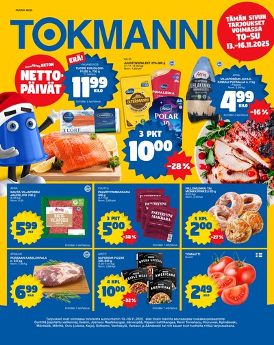 Tokmanni tarjouslehti. Voimassa: 13/11/25 - 16/11/25