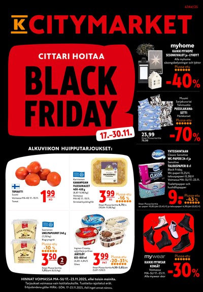 K-Citymarket tarjouslehti. Voimassa: 17/11/25 - 23/11/25