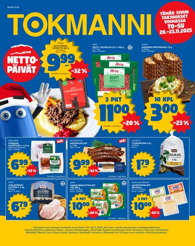 Tokmanni tarjouslehti. Voimassa: 20/11/25 - 23/11/25