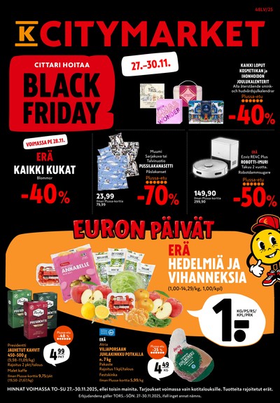 K-Citymarket tarjouslehti. Voimassa: 27/11/25 - 30/11/25