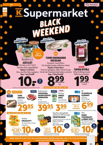 K-Supermarket tarjouslehti. Voimassa: 27/11/25 - 30/11/25