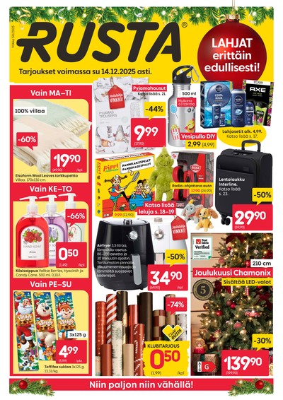 Rusta tarjouslehti. Voimassa: 08/12/25 - 14/12/25