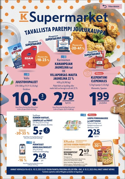 K-Supermarket tarjouslehti. Voimassa: 08/12/25 - 10/12/25