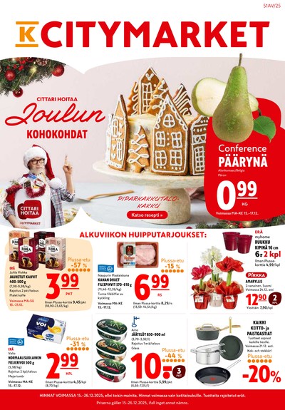 K-Citymarket tarjouslehti. Voimassa: 15/12/25 - 26/12/25
