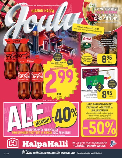 Halpa Halli tarjouslehti. Voimassa: 17/12/25 - 26/12/25