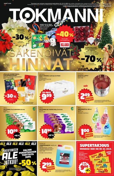 Tokmanni tarjouslehti. Voimassa: 22/12/25 - 31/12/25
