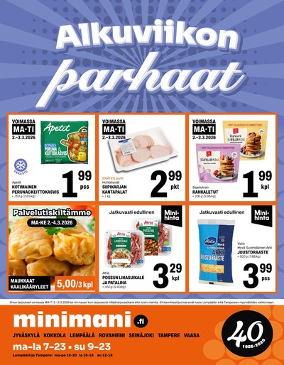 Minimani tarjouslehti. Voimassa: 02/03/26 - 03/03/26