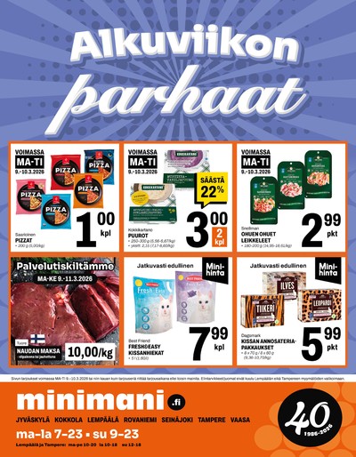 Minimani tarjouslehti. Voimassa: 09/03/26 - 10/03/26
