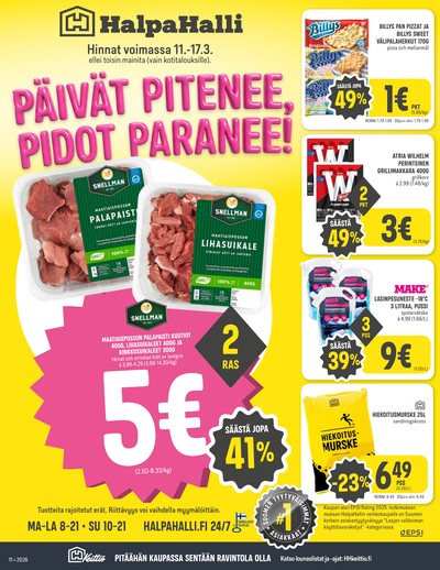 Halpa Halli tarjouslehti. Voimassa: 11/03/26 - 17/03/26