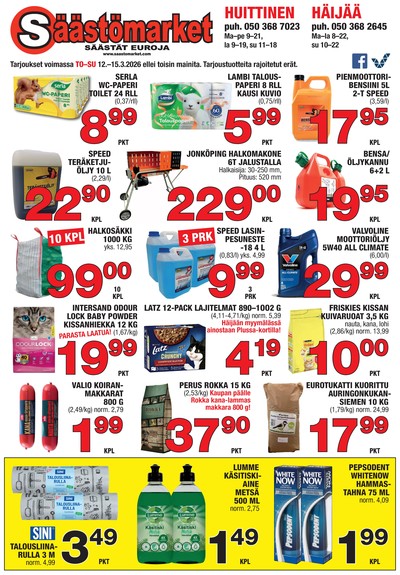 Säästömarket tarjouslehti. Voimassa: 12/03/26 - 15/03/26