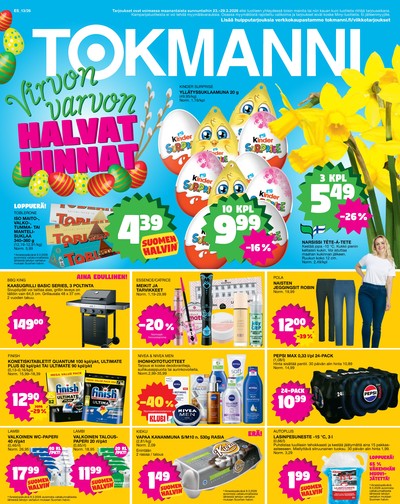 Tokmanni tarjouslehti. Voimassa: 23/03/26 - 29/03/26