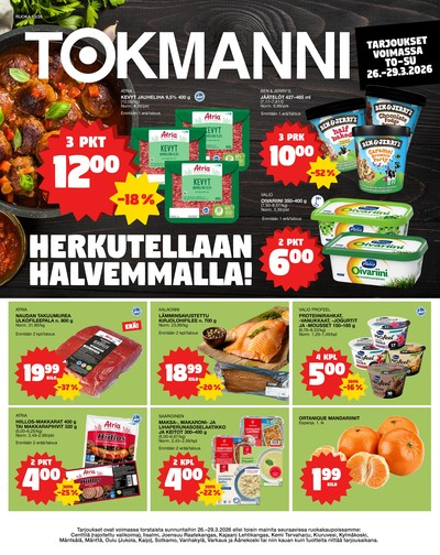 Tokmanni tarjouslehti. Voimassa: 26/03/26 - 29/03/26