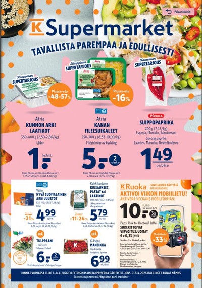 K-Supermarket tarjouslehti. Voimassa: 07/04/26 - 08/04/26
