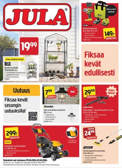 Jula tarjouslehti. Voimassa: 09/04/26 - 22/04/26