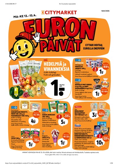 K-Citymarket tarjouslehti. Voimassa: 13/04/26 - 15/04/26