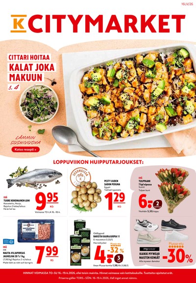 K-Citymarket tarjouslehti. Voimassa: 16/04/26 - 19/04/26