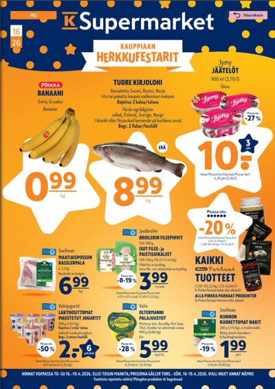 K-Supermarket tarjouslehti. Voimassa: 16/04/26 - 19/04/26