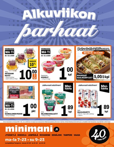 Minimani tarjouslehti. Voimassa: 20/04/26 - 21/04/26