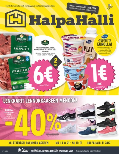 Halpa Halli tarjouslehti. Voimassa: 22/04/26 - 27/04/26