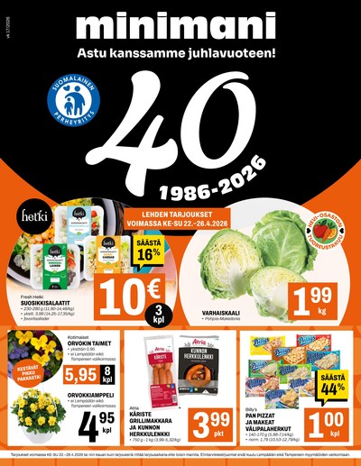 Minimani tarjouslehti. Voimassa: 20/04/26 - 26/04/26