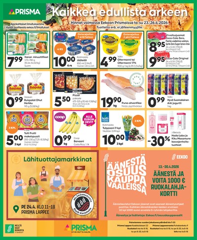 Prisma region tarjouslehti. Voimassa: 24/04/26 - 26/04/26