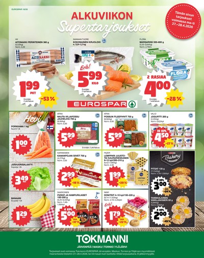 Tokmanni tarjouslehti. Voimassa: 27/04/26 - 28/04/26