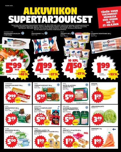 Tokmanni tarjouslehti. Voimassa: 27/04/26 - 28/04/26