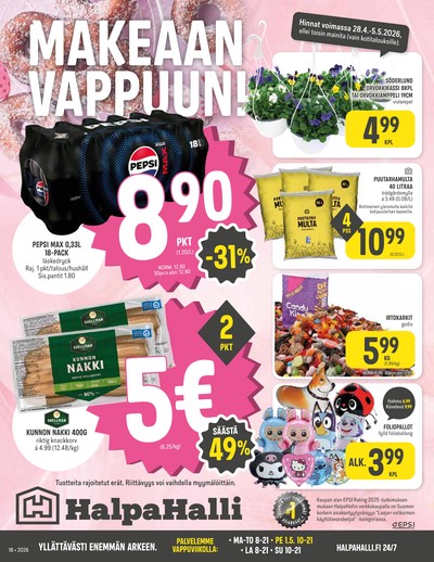 Halpa Halli tarjouslehti. Voimassa: 28/04/26 - 05/05/26