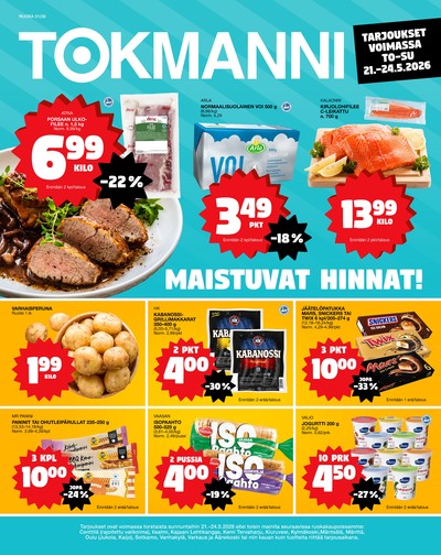 Tokmanni tarjouslehti. Voimassa: 21/05/26 - 24/05/26