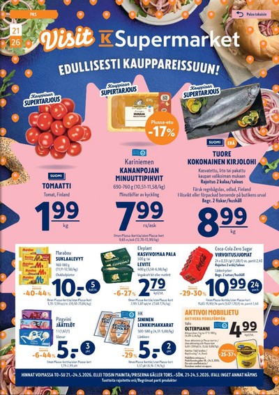 K-Supermarket tarjouslehti. Voimassa: 21/05/26 - 24/05/26