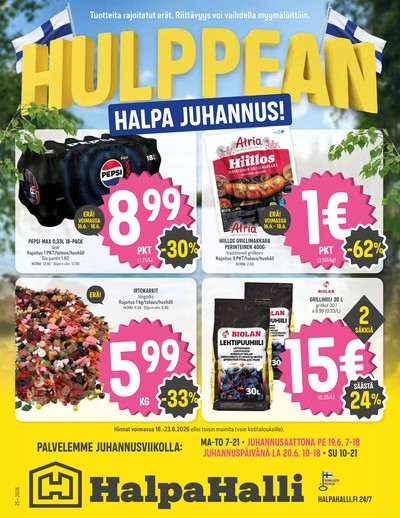 Halpa Halli tarjouslehti. Voimassa: 16/06/26 - 23/06/26