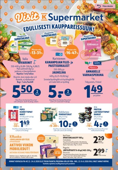 K-Supermarket tarjouslehti. Voimassa: 22/06/26 - 24/06/26